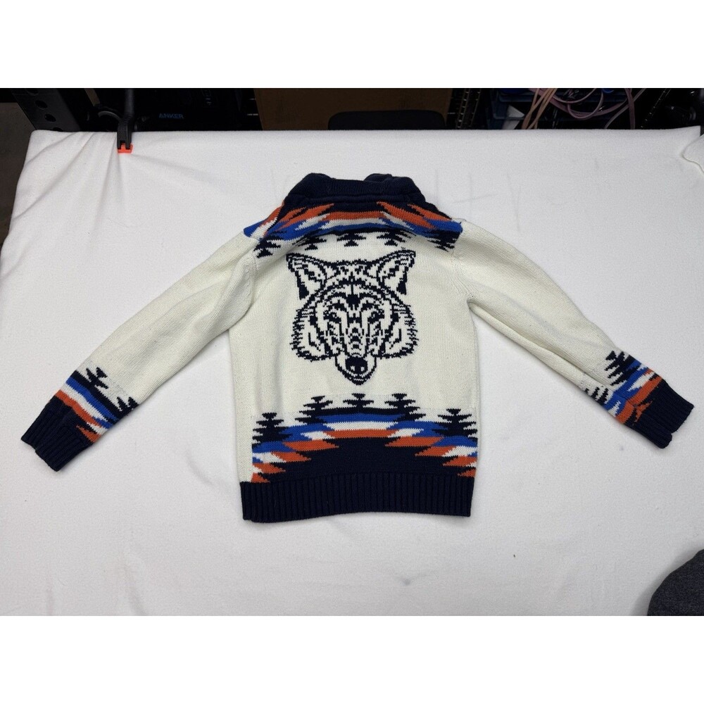 Gymboree Boys Wolf Zip Cardigan Sweater Aztec Southwestern Shawl Collar Sz S 5-6
